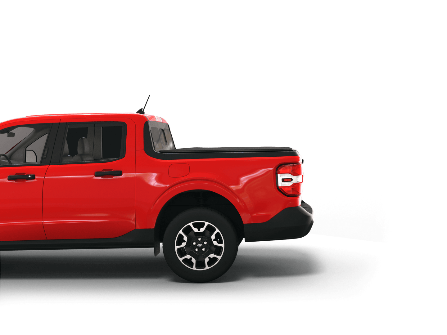 Red 2023 Ford Maverick with Sawtooth Stretch expandable tonneau cover laying flat